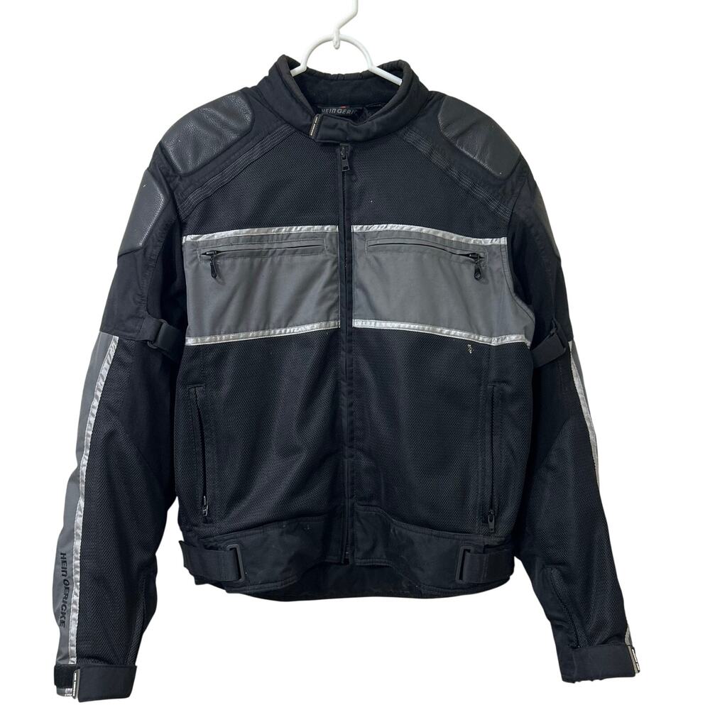Hein Gericke Mens Size Large Black & Gray Mesh Padded Leather Jacket Motorcycle